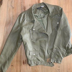 ShineStar - Faux Leather Moto Jacket (Army Green, L)